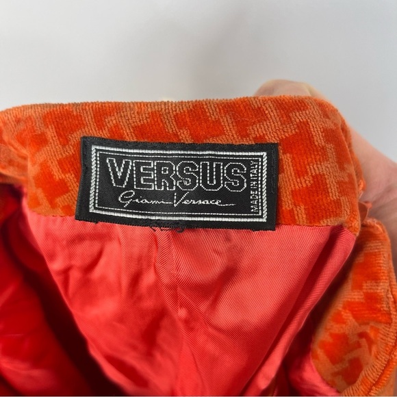 Versace Versus Size 0 Houndstooth Velvet Straight Pencil Skirt Orange AA10 - Picture 6 of 9